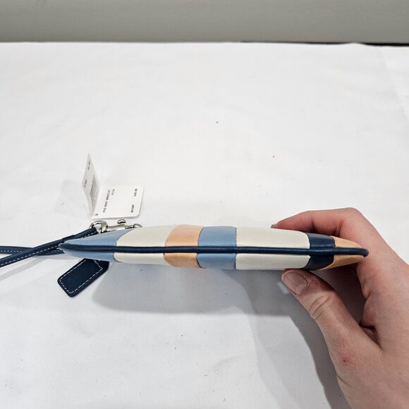 Vintage Coach Leather Striped Skinny Wristlet Blue Multicolored Zip Colorblock